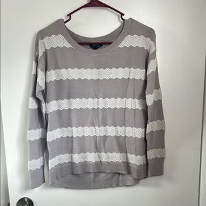 American Eagle Striped Sweater with Lace Accents